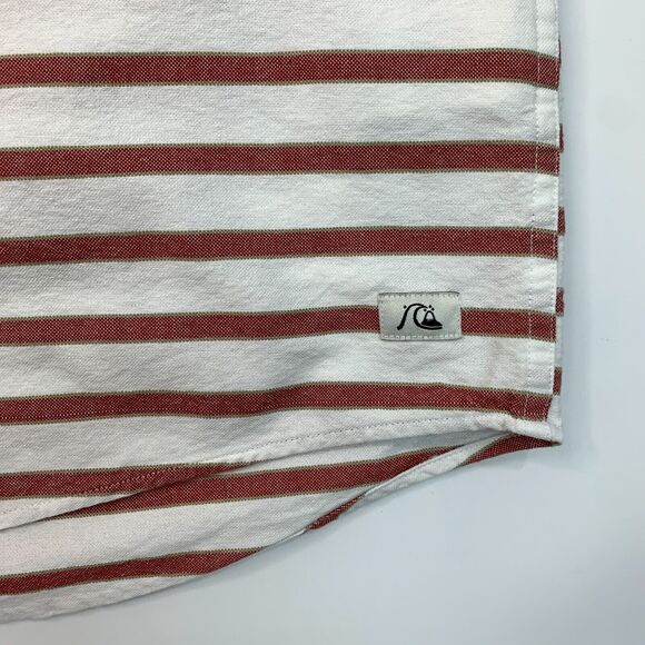 Quiksilver Shirt Mens L Large Modern Fit Red Stripe Short Sleeve Button Down - Picture 3 of 12